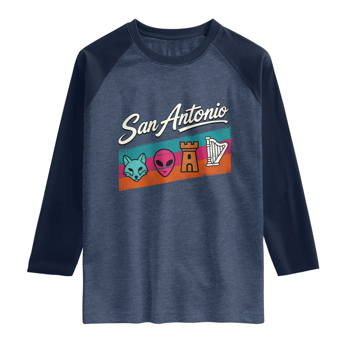 Funny Fox Alien Castle Harper Meme Raglan Shirt San Antonio Texas Pride Sports Fan TS14 Heather Denim Navy Print Your Wear