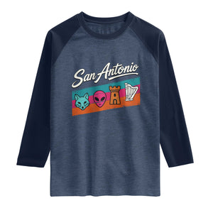 Funny Fox Alien Castle Harper Meme Raglan Shirt San Antonio Texas Pride Sports Fan TS14 Heather Denim Navy Print Your Wear