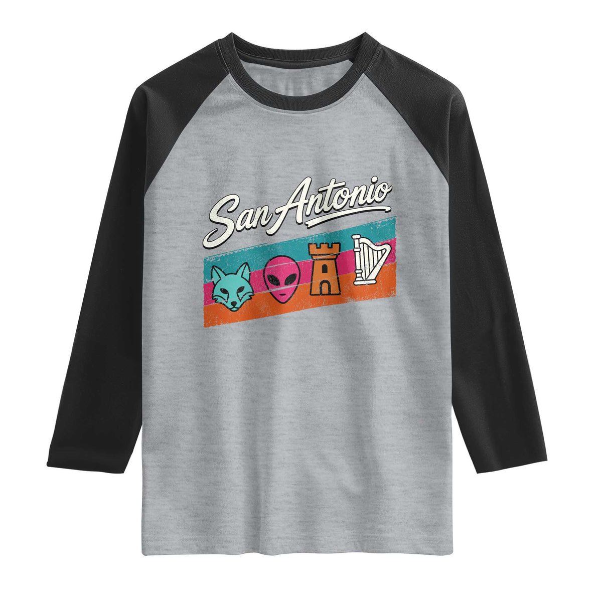Funny Fox Alien Castle Harper Meme Raglan Shirt San Antonio Texas Pride Sports Fan TS14 Heather Gray Black Print Your Wear