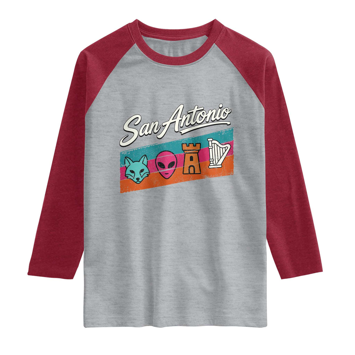 Funny Fox Alien Castle Harper Meme Raglan Shirt San Antonio Texas Pride Sports Fan TS14 Heather Gray Heather Red Print Your Wear