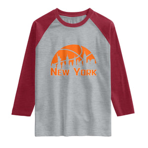 New York Skyline NY State Pride Raglan Shirt Game Day Sports Fan TS14 Heather Gray Heather Red Print Your Wear