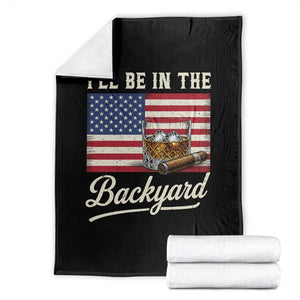 I'll Be in the Backyard Throw Blanket USA Flag Cigar and Bourbon TS14 Black Print Your Wear