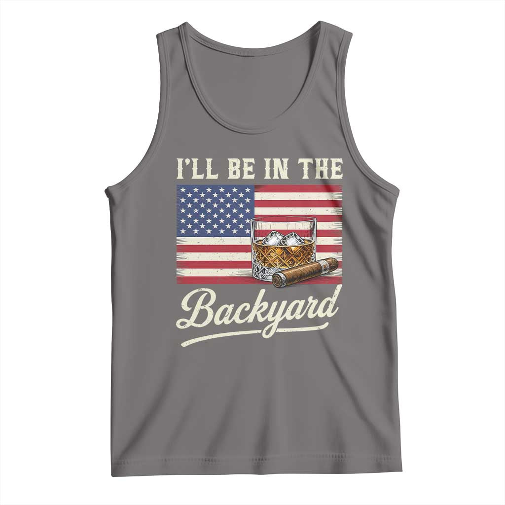 I'll Be in the Backyard Tank Top USA Flag Cigar and Bourbon TS14 Deep Heather Print Your Wear