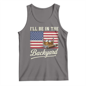 I'll Be in the Backyard Tank Top USA Flag Cigar and Bourbon TS14 Deep Heather Print Your Wear