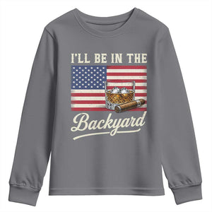 I'll Be in the Backyard Youth Sweatshirt USA Flag Cigar and Bourbon TS14 Charcoal Print Your Wear
