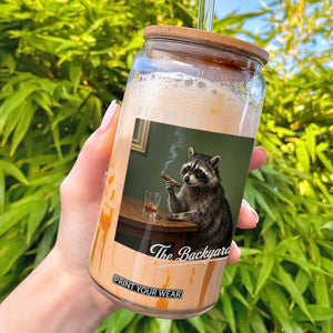 I'll Be in the Backyard Glass Can Funny Whiskey Cigar Raccoon Meme TS14 Black Print Your Wear