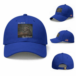 I'll Be in the Backyard Baseball Cap Funny Whiskey Cigar Raccoon Dad Meme TS14 Baseball Cap Universal Fit Royal Blue Print Your Wear
