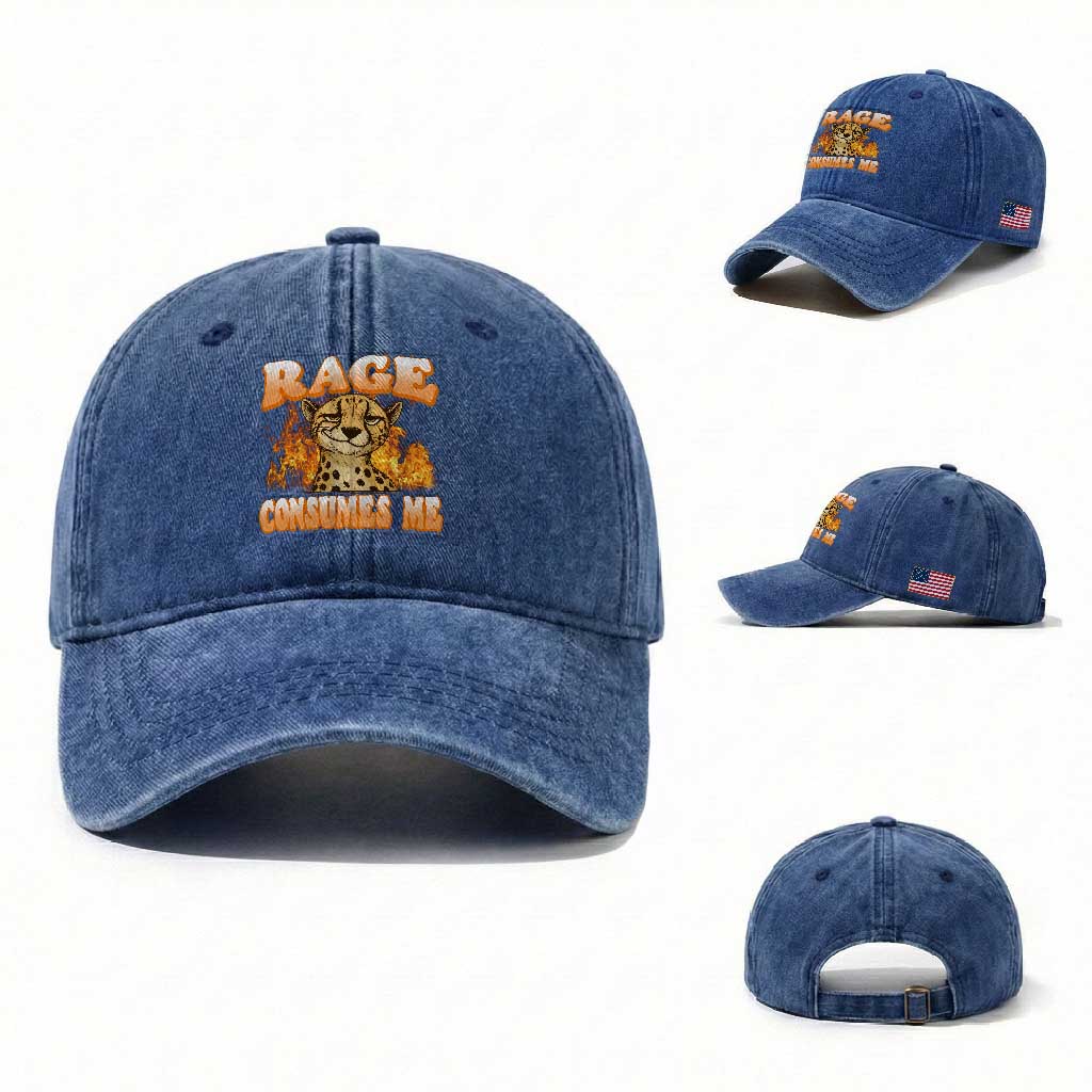 Cool Cheetah Washed Cotton Baseball Cap Funny Range Consumes Me Sarcastic Wild Animal TS14 Washed Cap Universal Fit Royal Blue Print Your Wear