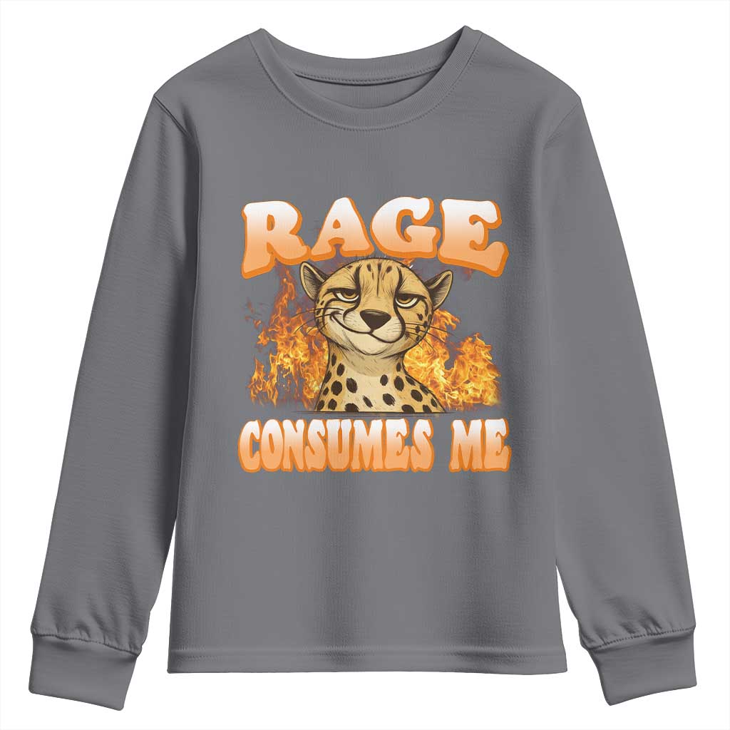 Cool Cheetah Youth Sweatshirt Funny Range Consumes Me Sarcastic Wild Animal TS14 Charcoal Print Your Wear