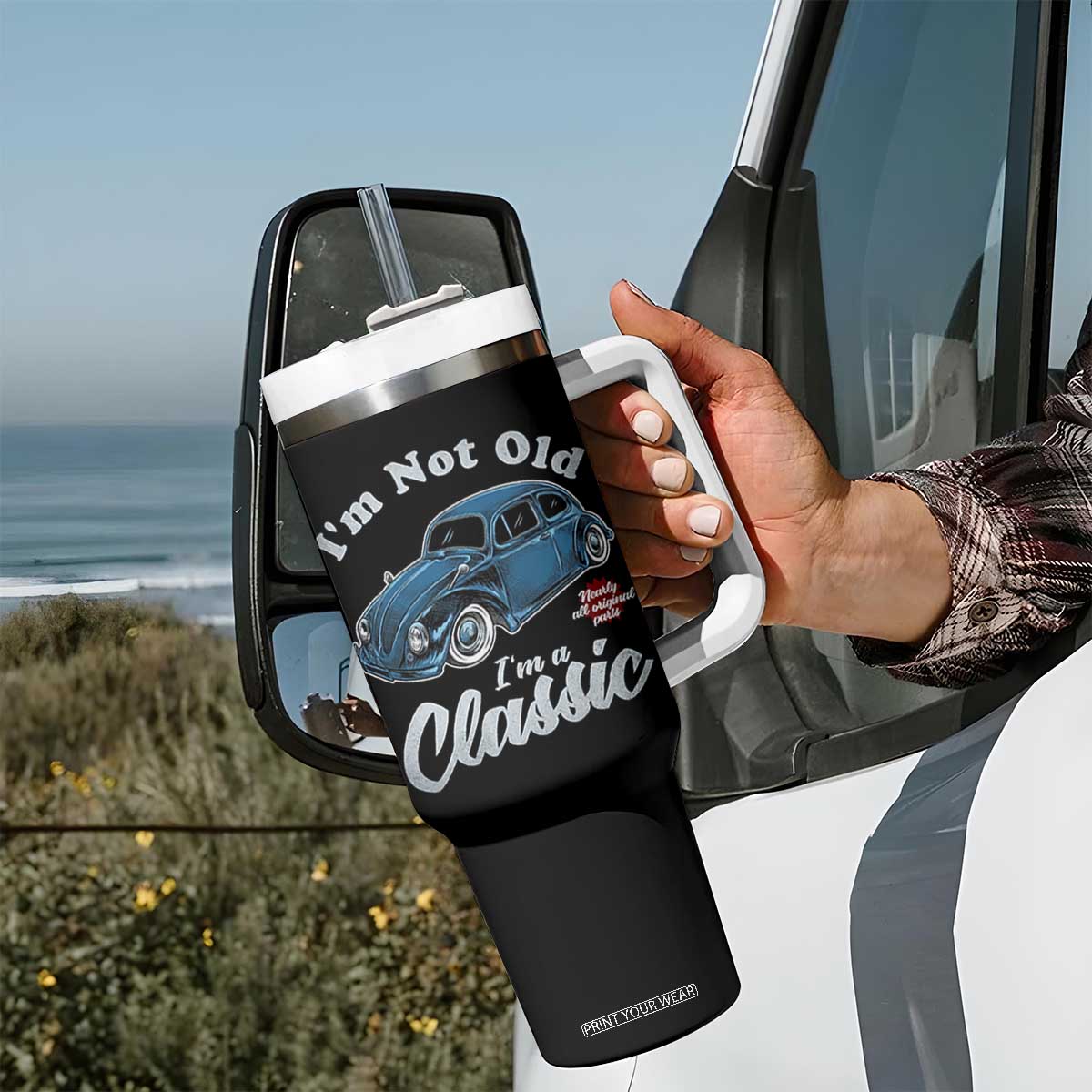 I'm Not Old I'm Classic Tumbler With Handle Vintage Distressed Classic Bug Travel TS14 Print Your Wear