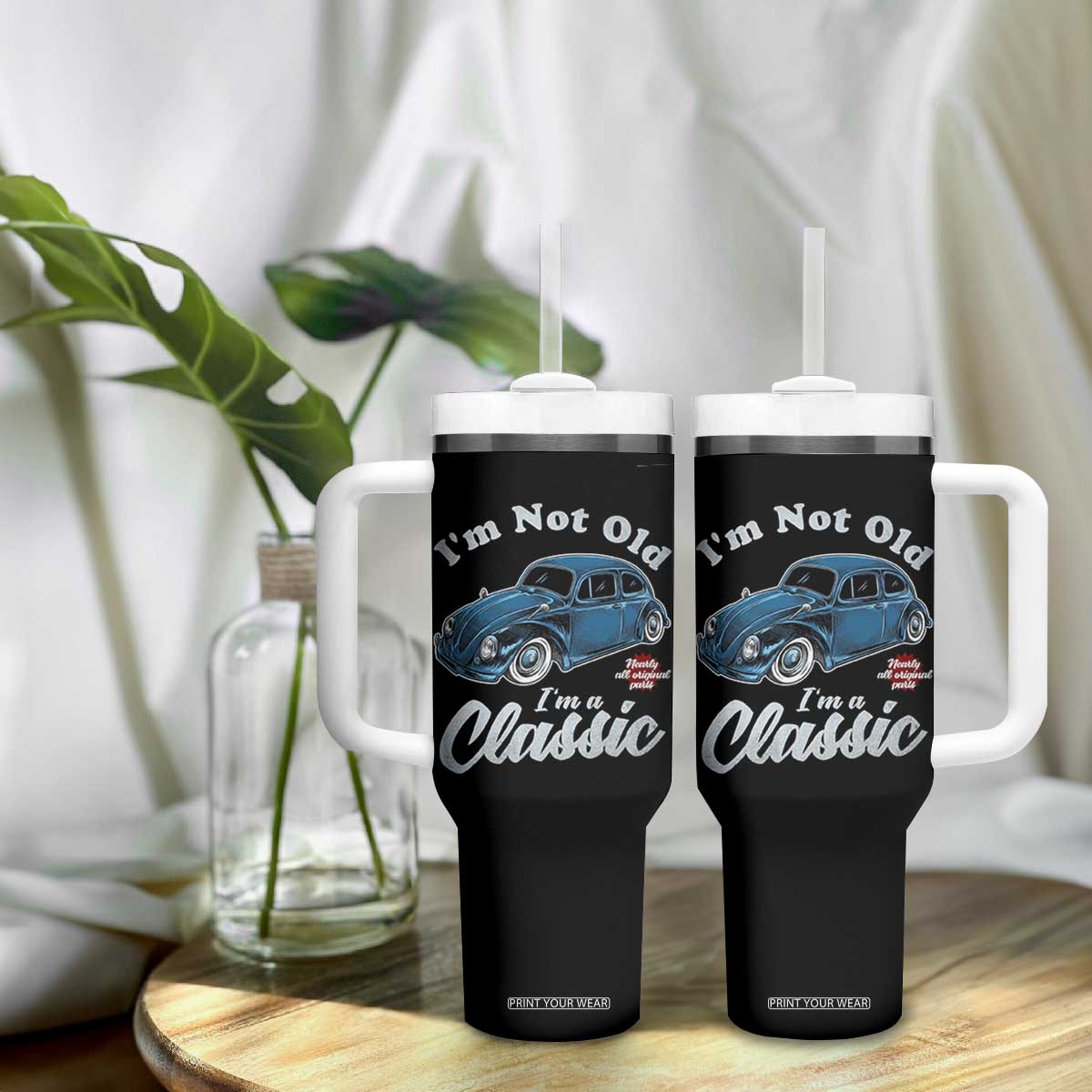 I'm Not Old I'm Classic Tumbler With Handle Vintage Distressed Classic Bug Travel TS14 Print Your Wear