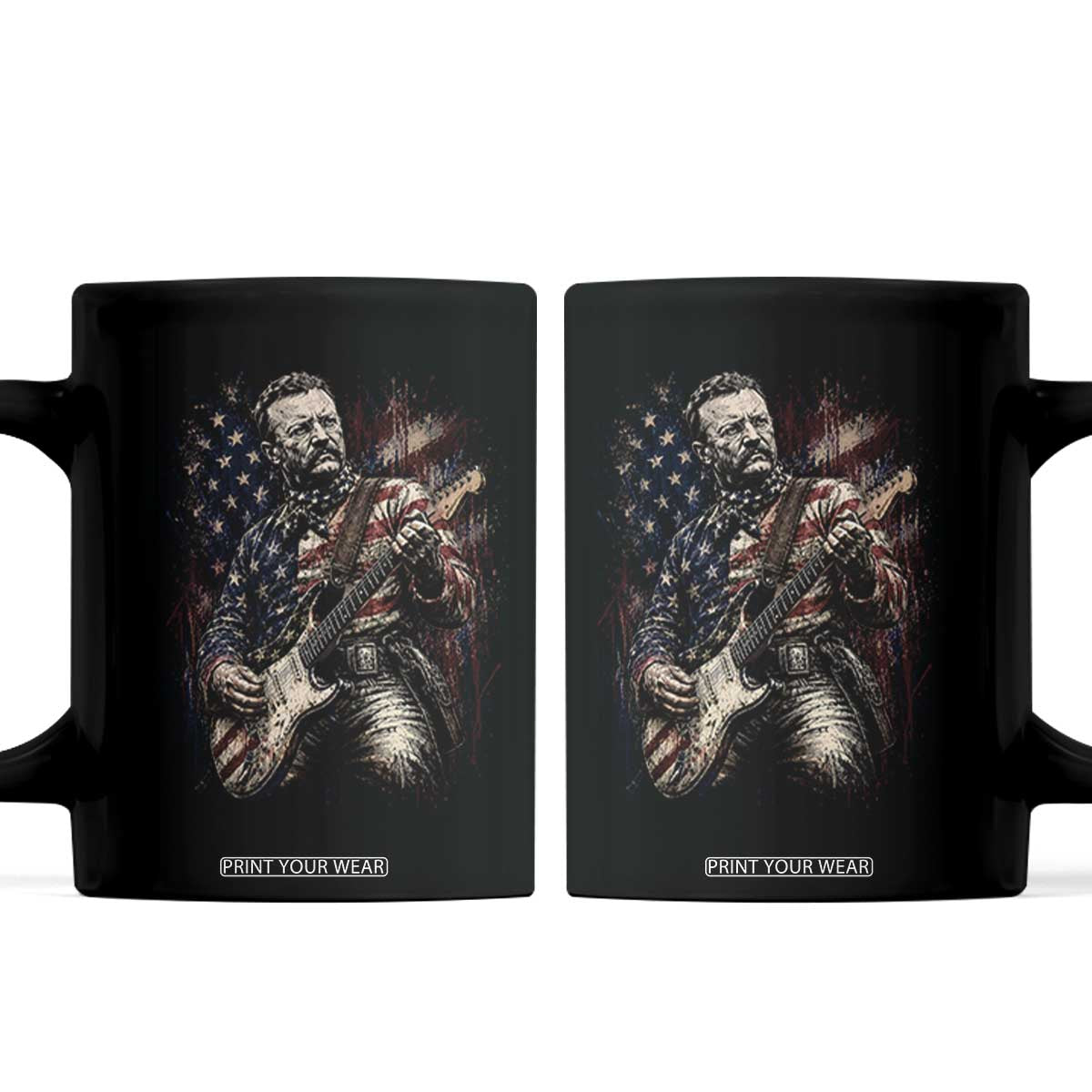 Teddy Roosevelt Playing Guitar 4th of July Coffee Mug TS14 Black Print Your Wear