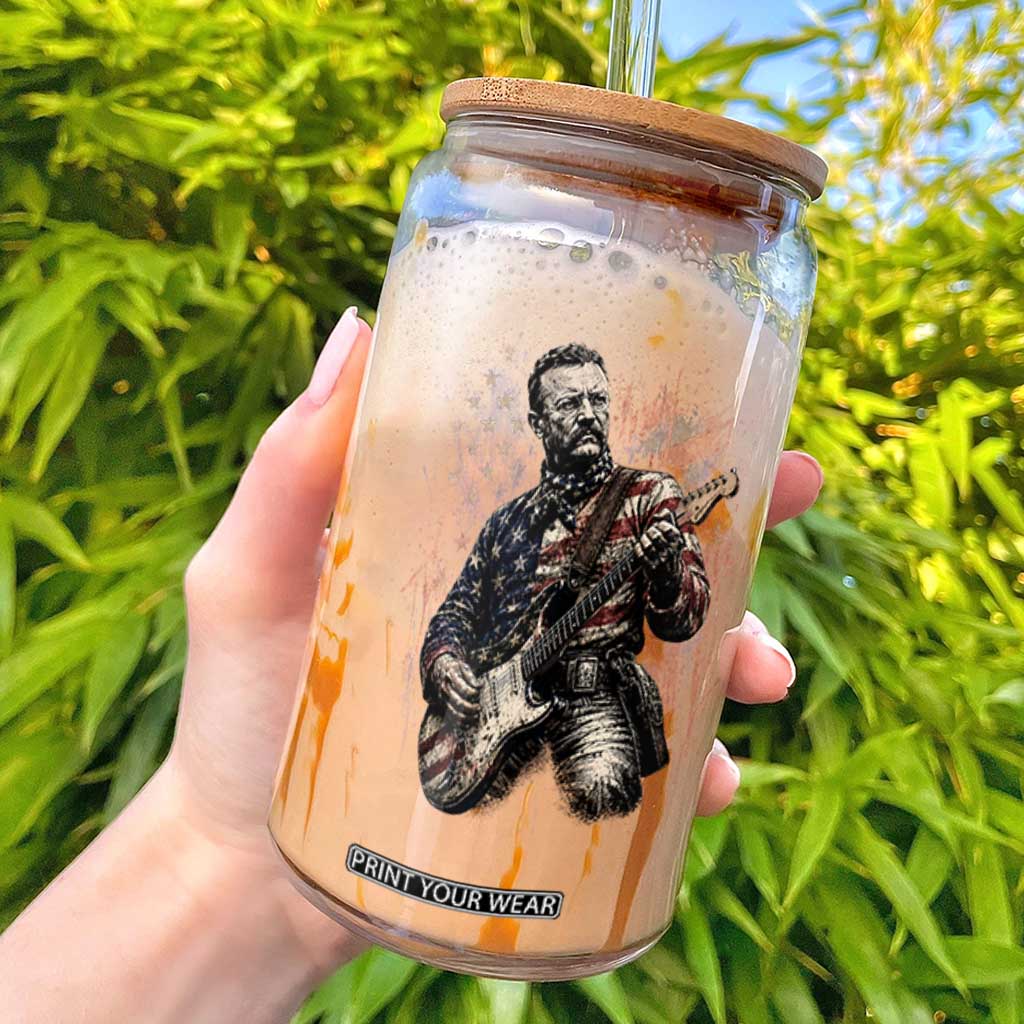 Teddy Roosevelt Playing Guitar 4th of July Glass Can TS14 Black Print Your Wear