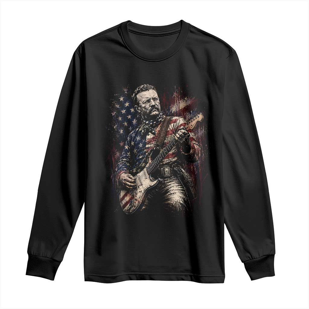 Teddy Roosevelt Playing Guitar 4th of July Long Sleeve Shirt TS14 Black Print Your Wear