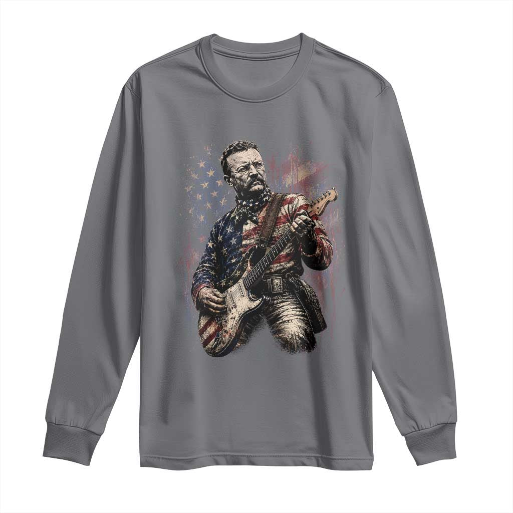 Teddy Roosevelt Playing Guitar 4th of July Long Sleeve Shirt TS14 Charcoal Print Your Wear