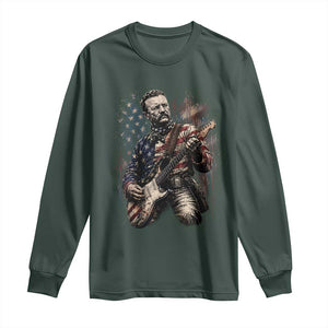 Teddy Roosevelt Playing Guitar 4th of July Long Sleeve Shirt TS14 Dark Forest Green Print Your Wear