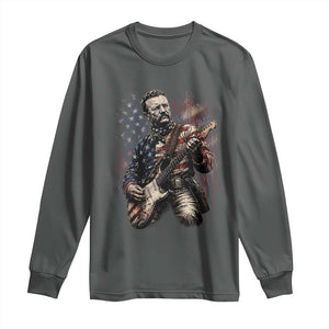 Teddy Roosevelt Playing Guitar 4th of July Long Sleeve Shirt TS14 Dark Heather Print Your Wear