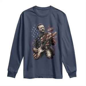 Teddy Roosevelt Playing Guitar 4th of July Long Sleeve Shirt TS14 Navy Print Your Wear