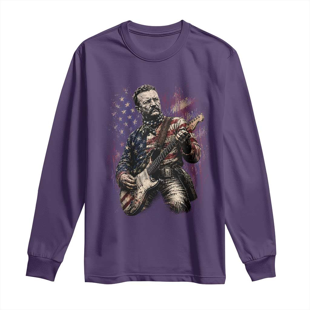 Teddy Roosevelt Playing Guitar 4th of July Long Sleeve Shirt TS14 Purple Print Your Wear