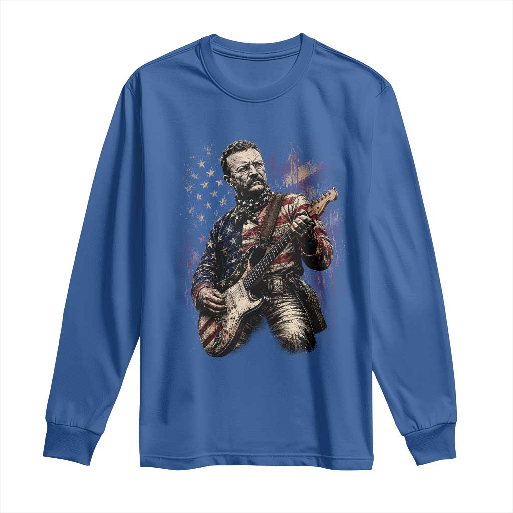 Teddy Roosevelt Playing Guitar 4th of July Long Sleeve Shirt TS14 Royal Blue Print Your Wear