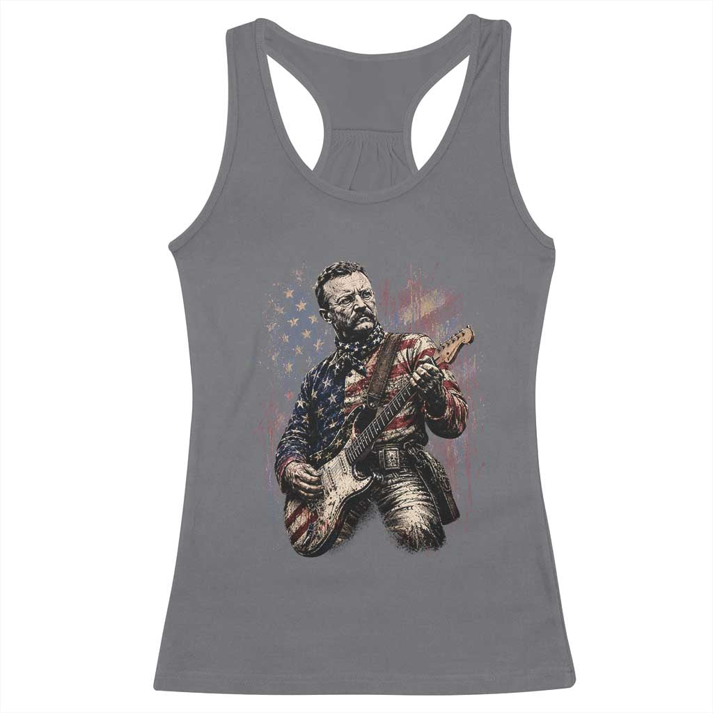 Teddy Roosevelt Playing Guitar 4th of July Racerback Tank Top TS14 Charcoal Print Your Wear