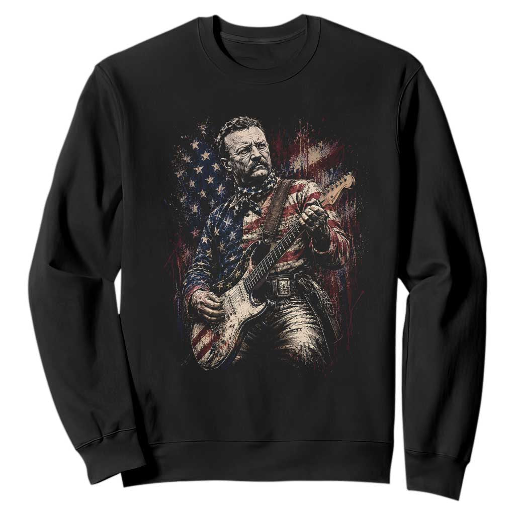 Teddy Roosevelt Playing Guitar 4th of July Sweatshirt TS14 Black Print Your Wear