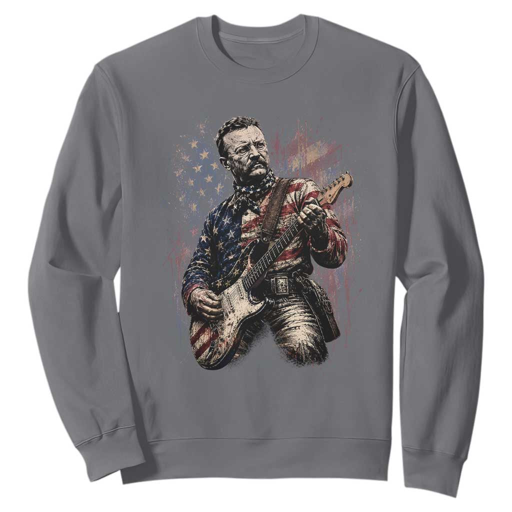 Teddy Roosevelt Playing Guitar 4th of July Sweatshirt TS14 Charcoal Print Your Wear