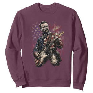 Teddy Roosevelt Playing Guitar 4th of July Sweatshirt TS14 Maroon Print Your Wear