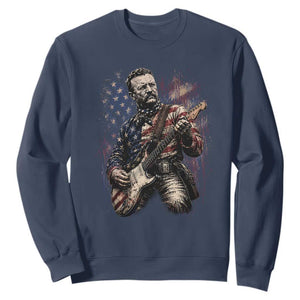 Teddy Roosevelt Playing Guitar 4th of July Sweatshirt TS14 Navy Print Your Wear