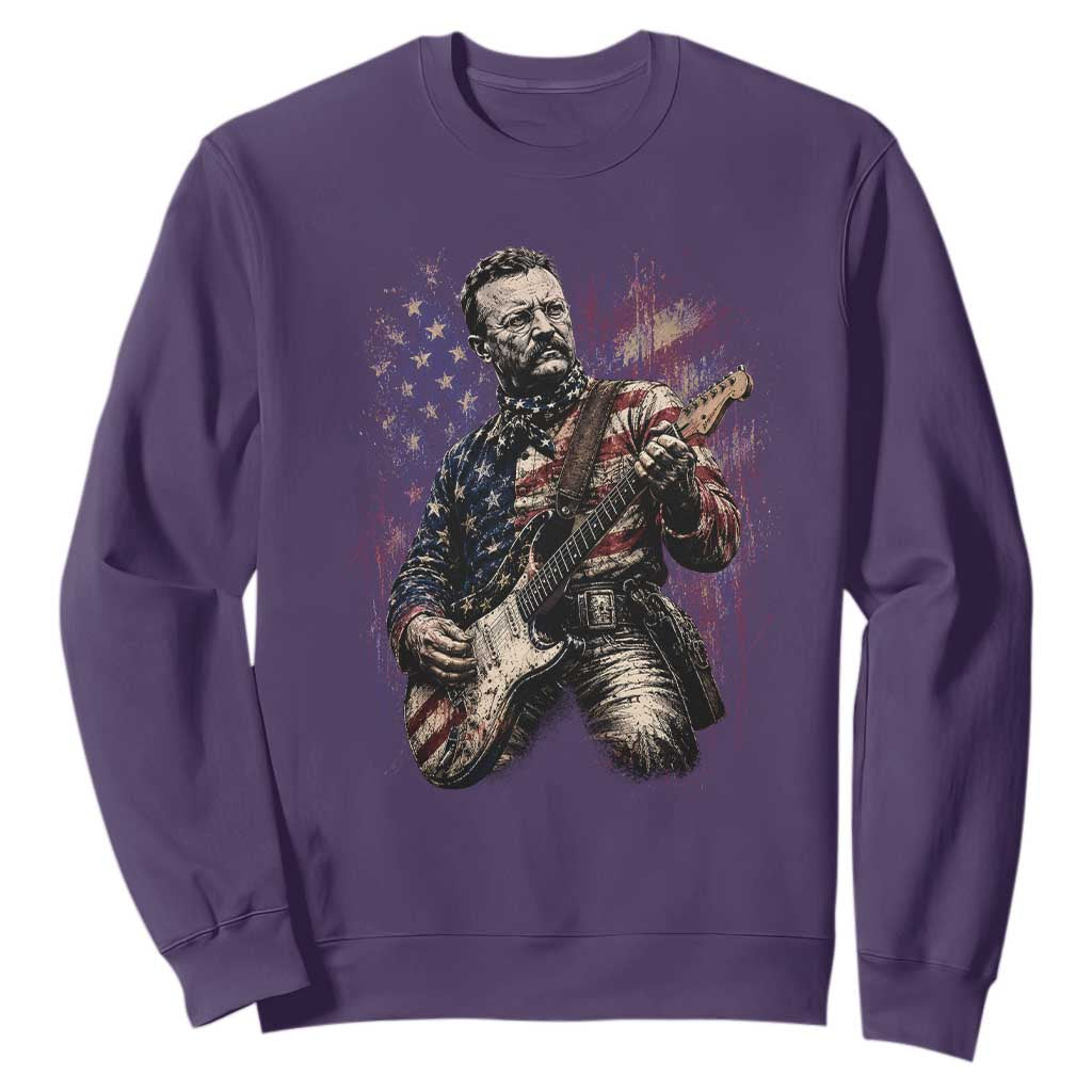 Teddy Roosevelt Playing Guitar 4th of July Sweatshirt TS14 Purple Print Your Wear