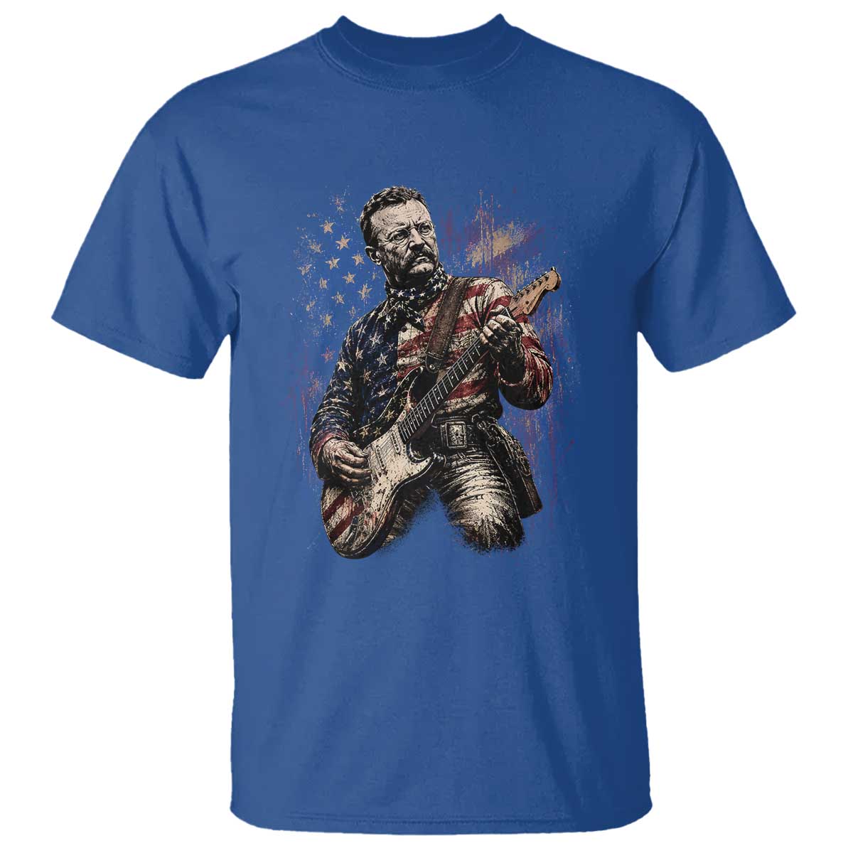 Teddy Roosevelt Playing Guitar 4th of July T Shirt TS14 Royal Blue Print Your Wear