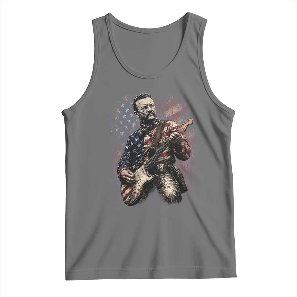 Teddy Roosevelt Playing Guitar 4th of July Tank Top TS14 Black Heather Print Your Wear