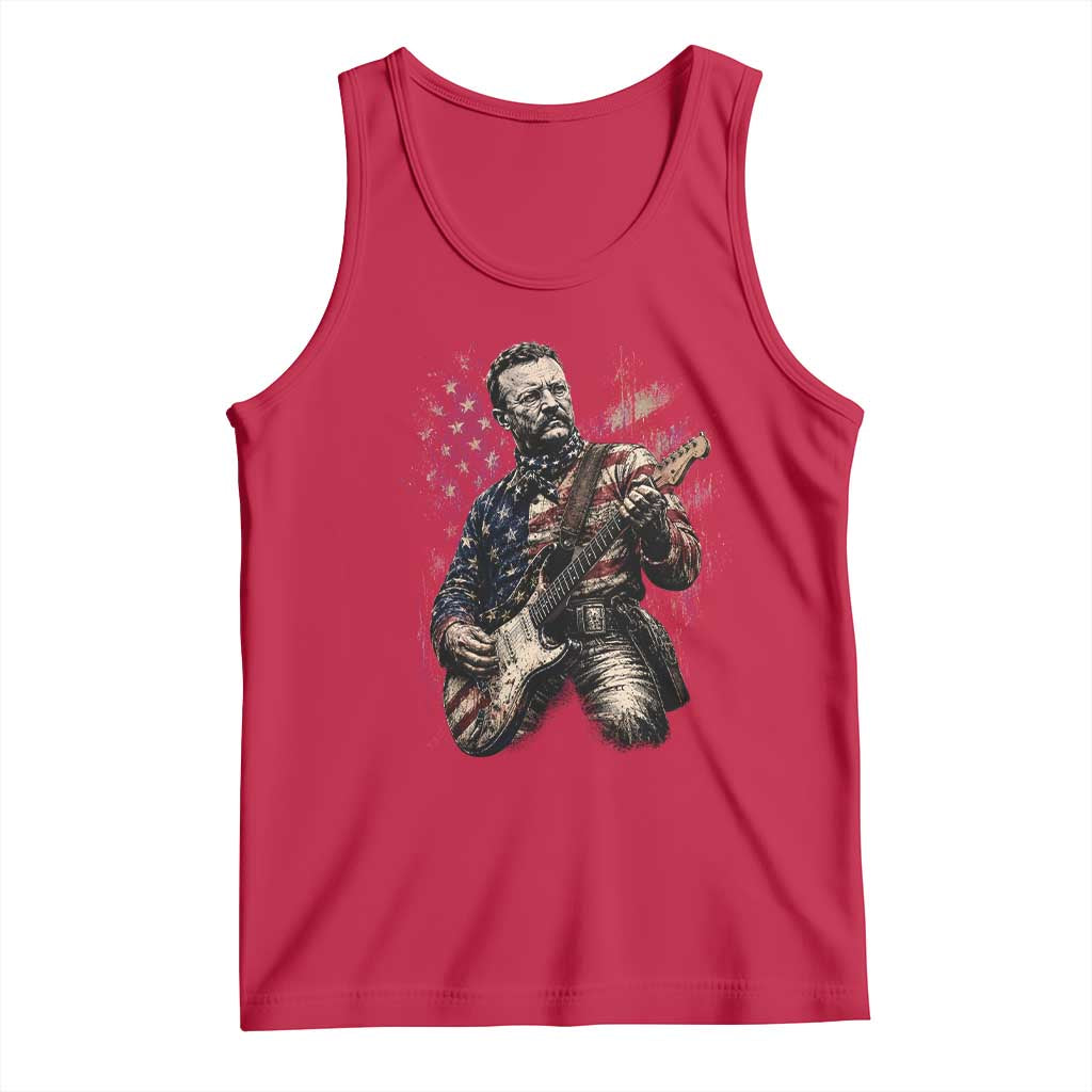 Teddy Roosevelt Playing Guitar 4th of July Tank Top TS14 Red Print Your Wear