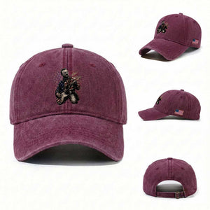 Teddy Roosevelt Playing Guitar 4th of July Washed Cotton Baseball Cap TS14 Washed Cap Universal Fit Burgundy Print Your Wear