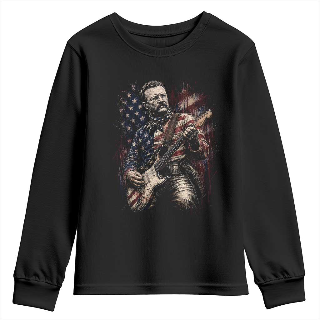 Teddy Roosevelt Playing Guitar 4th of July Youth Sweatshirt TS14 Black Print Your Wear