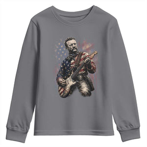 Teddy Roosevelt Playing Guitar 4th of July Youth Sweatshirt TS14 Charcoal Print Your Wear