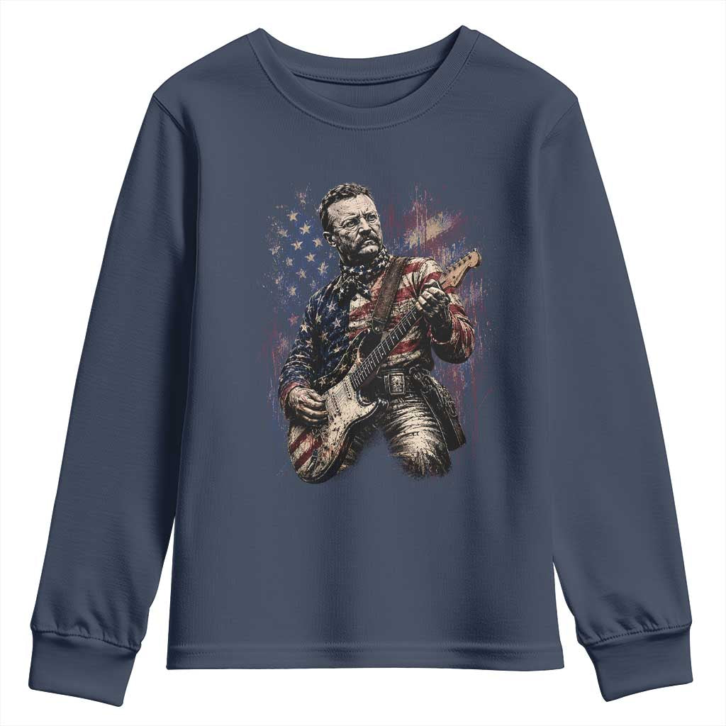 Teddy Roosevelt Playing Guitar 4th of July Youth Sweatshirt TS14 Navy Print Your Wear