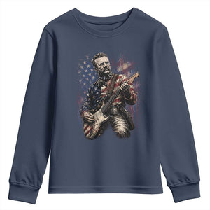 Teddy Roosevelt Playing Guitar 4th of July Youth Sweatshirt TS14 Navy Print Your Wear