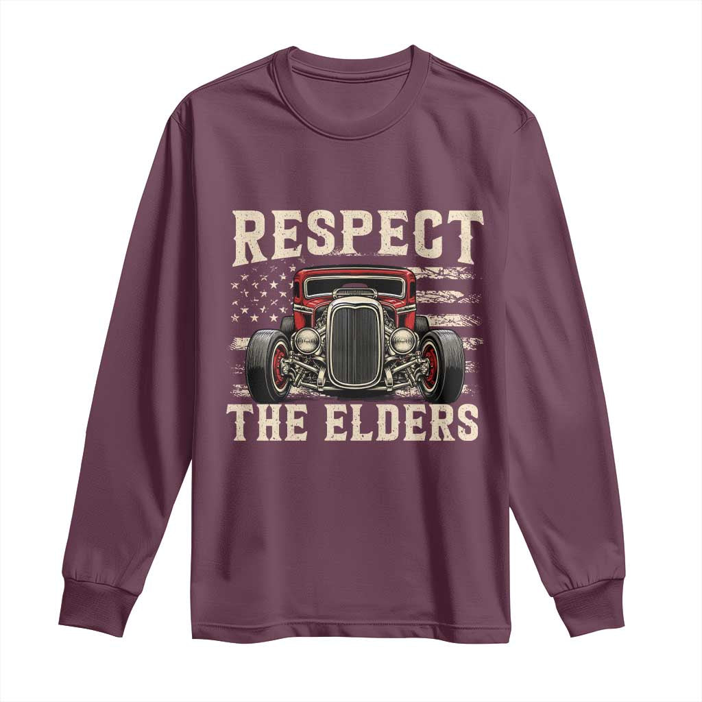 Respect The Elders Long Sleeve Shirt 1932 American Classic Hotrod TS14 Maroon Print Your Wear