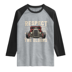 Respect The Elders Raglan Shirt 1932 American Classic Hotrod TS14 Heather Gray Black Print Your Wear