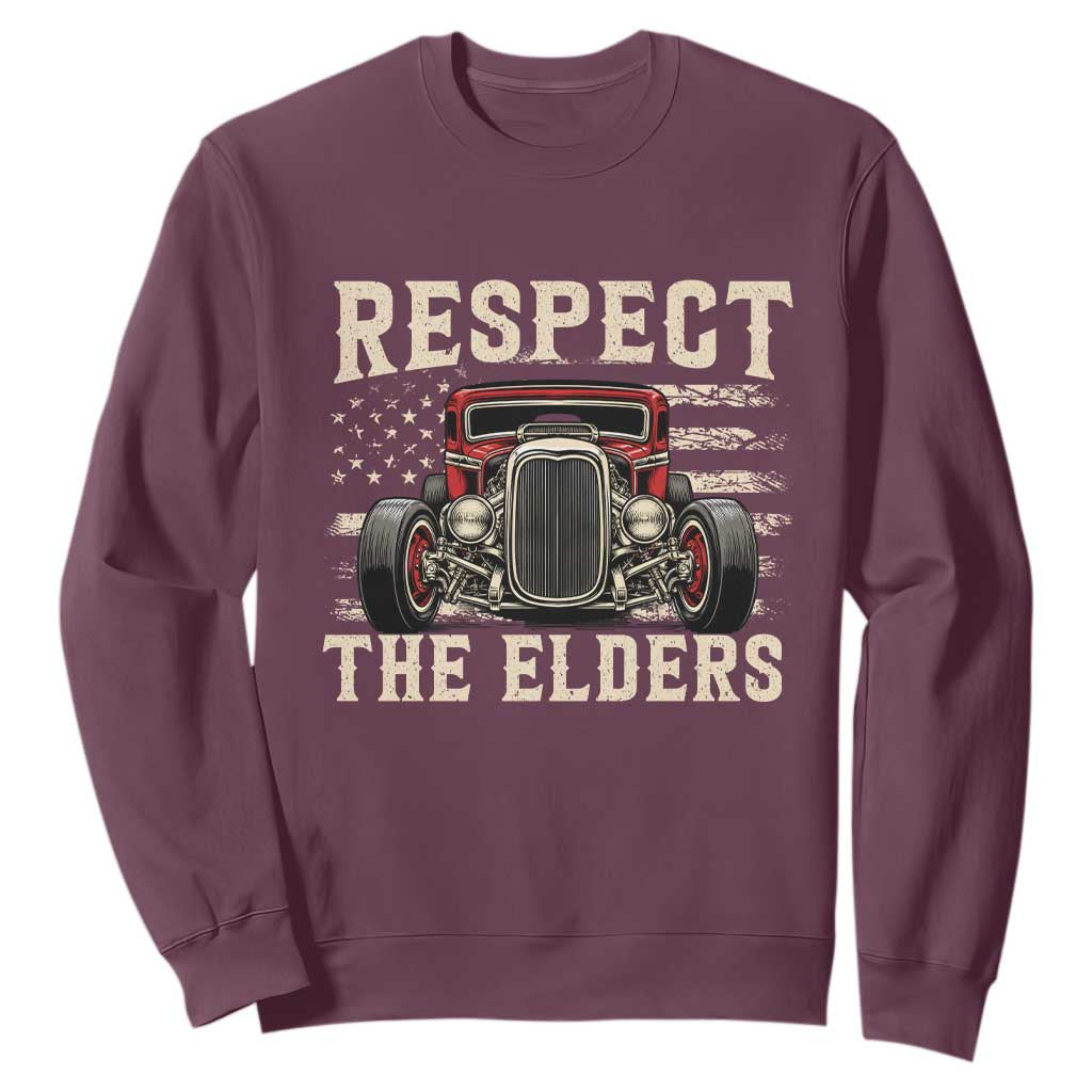 Respect The Elders Sweatshirt 1932 American Classic Hotrod TS14 Maroon Print Your Wear