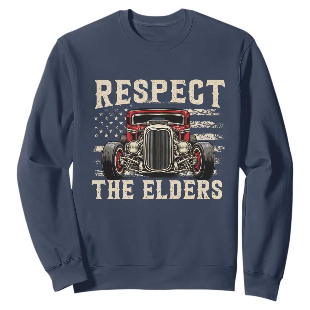 Respect The Elders Sweatshirt 1932 American Classic Hotrod TS14 Navy Print Your Wear