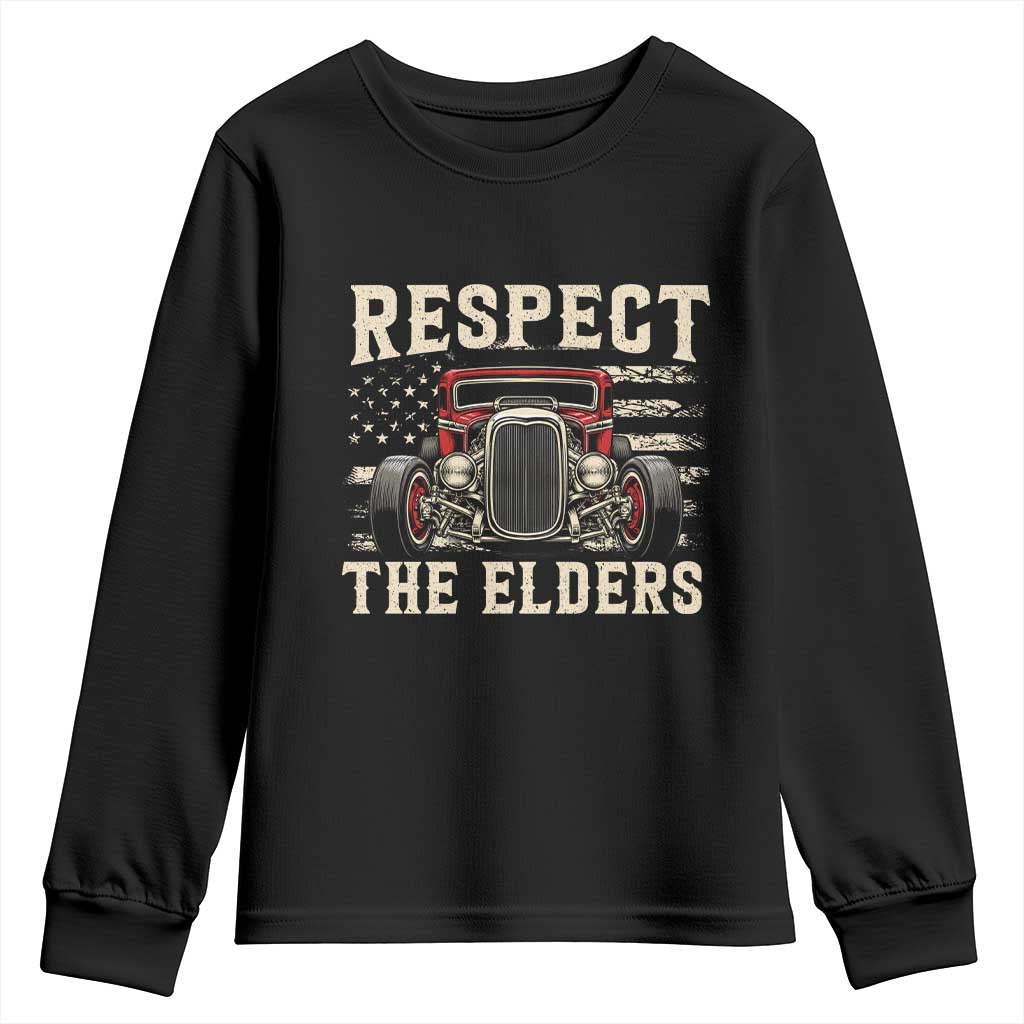 Respect The Elders Youth Sweatshirt 1932 American Classic Hotrod TS14 Black Print Your Wear