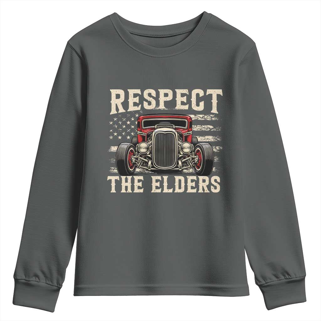 Respect The Elders Youth Sweatshirt 1932 American Classic Hotrod TS14 Dark Heather Print Your Wear