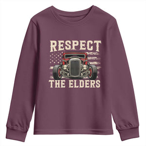 Respect The Elders Youth Sweatshirt 1932 American Classic Hotrod TS14 Maroon Print Your Wear