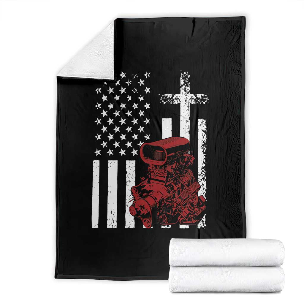 Classic Big Block Blower Throw Blanket Patriotic Racing Engine American Flag Christian Cross TS14 Black Print Your Wear