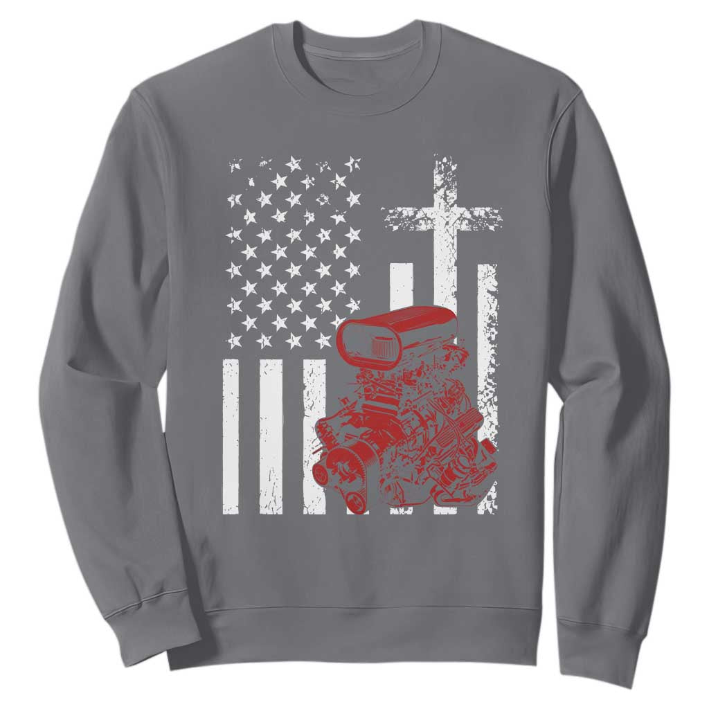 Classic Big Block Blower Sweatshirt Patriotic Racing Engine American Flag Christian Cross TS14 Charcoal Print Your Wear