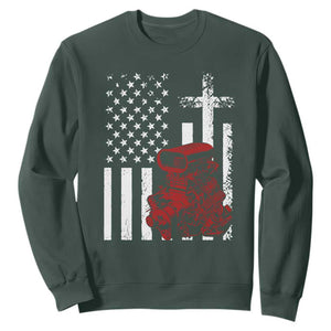 Classic Big Block Blower Sweatshirt Patriotic Racing Engine American Flag Christian Cross TS14 Dark Forest Green Print Your Wear