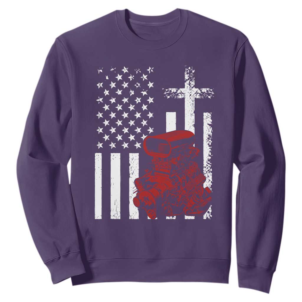 Classic Big Block Blower Sweatshirt Patriotic Racing Engine American Flag Christian Cross TS14 Purple Print Your Wear