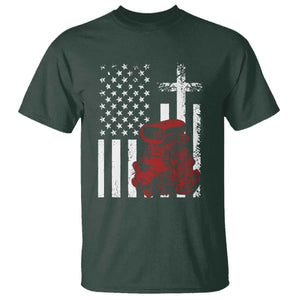Classic Big Block Blower T Shirt Patriotic Racing Engine American Flag Christian Cross TS14 Dark Forest Green Print Your Wear